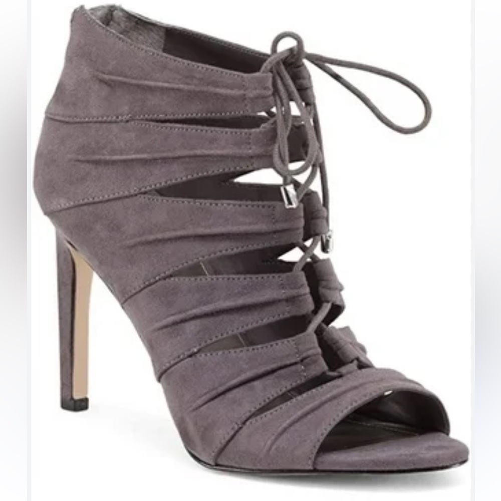 BCBGeneration Channa 2 Peep Toe Shooties Gray Lace-Up Heels Size 7 Party